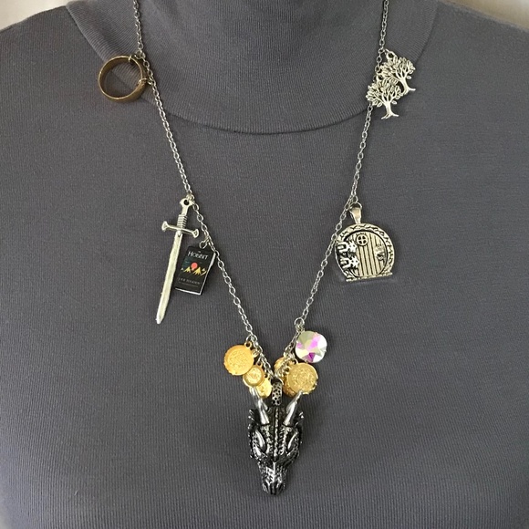 The Hobbit J. R. R. Tolkien Handmade Literature Necklace, Smaug Arkenstone Ring - Picture 2 of 16